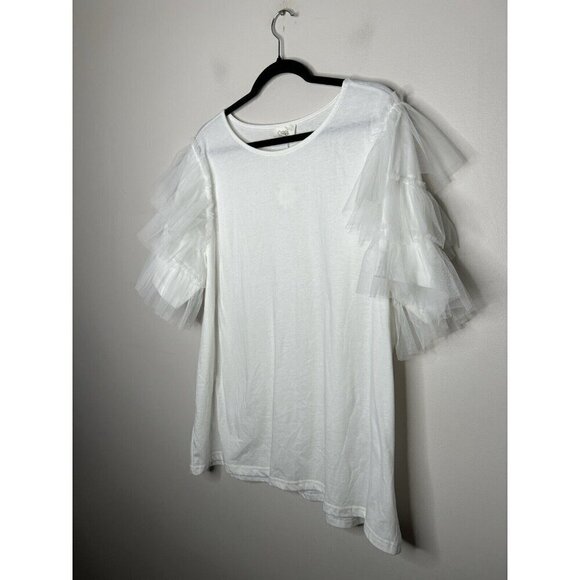 Oddy White Ruffle Short Sleeve Top Casual Blouse Boho Size 2XL NWT - Picture 3 of 10